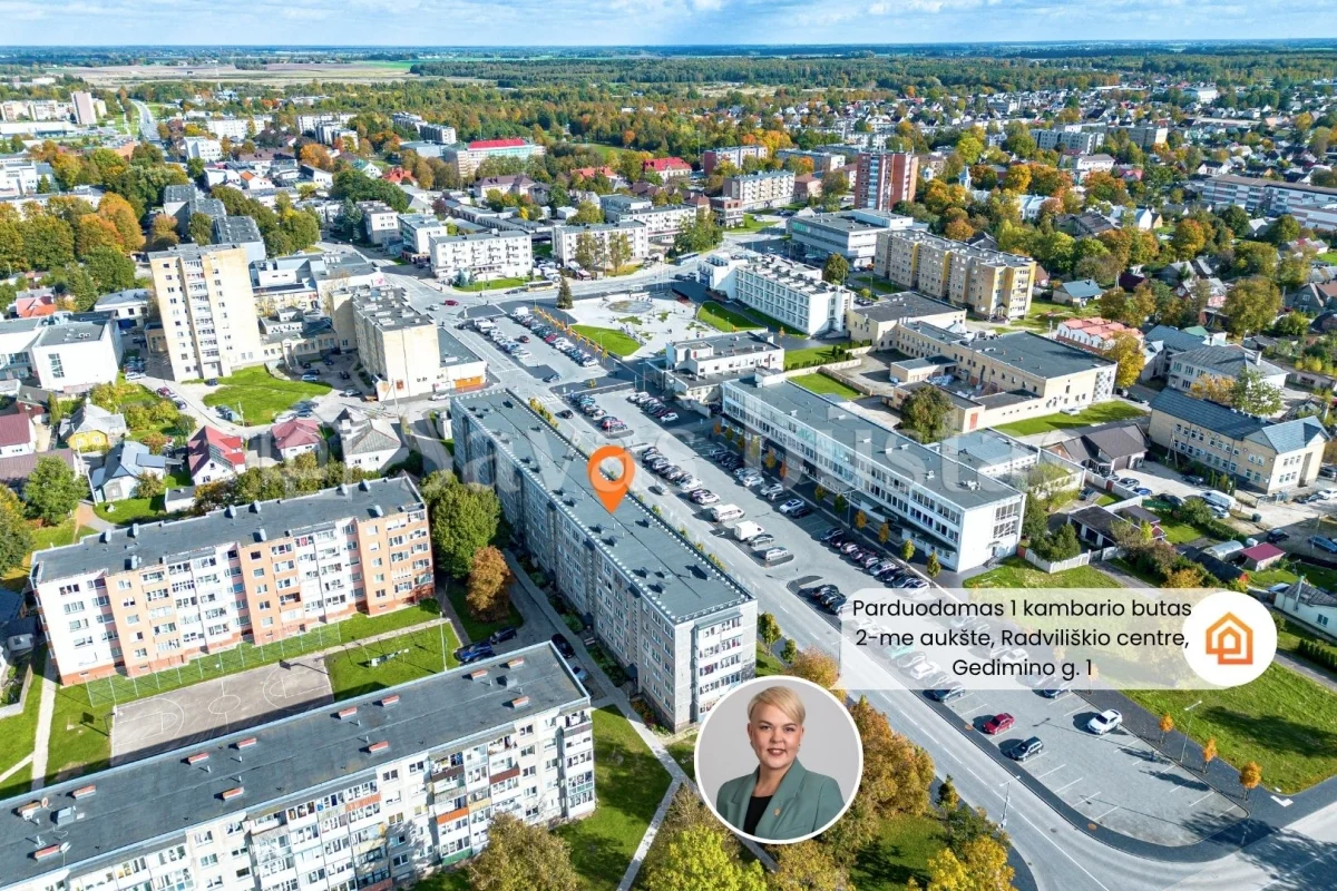 Parduodamas 1 kambario butas 2-me aukšte, Radviliškio centre, Gedimino g. 1