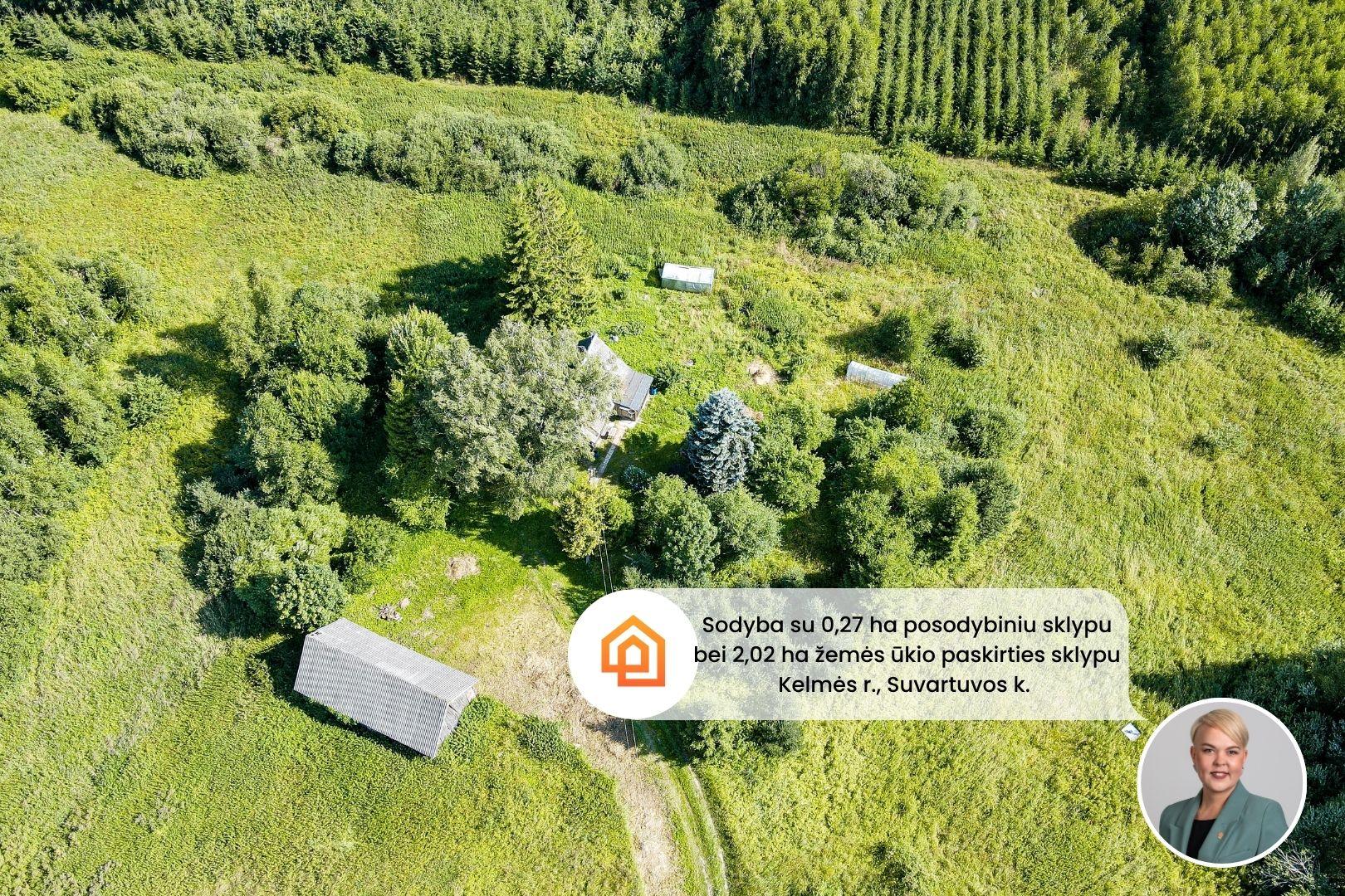 Parduodama nuošali sodyba su 2,29 ha bendro ploto sklypais Kelmės r., Suvartuvos k.