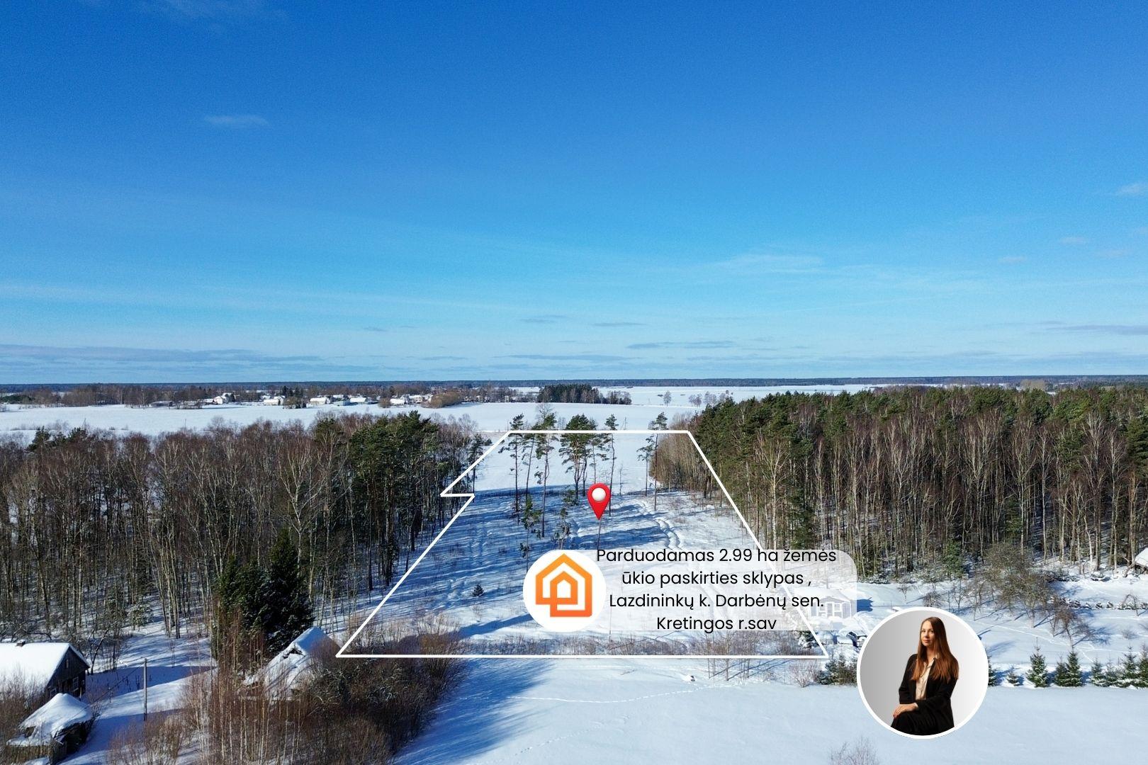 Parduodamas 2.99 ha žemės ūkio paskirties sklypas, Lazdininkų k. Darbėnų sen. Kretingos r.sav