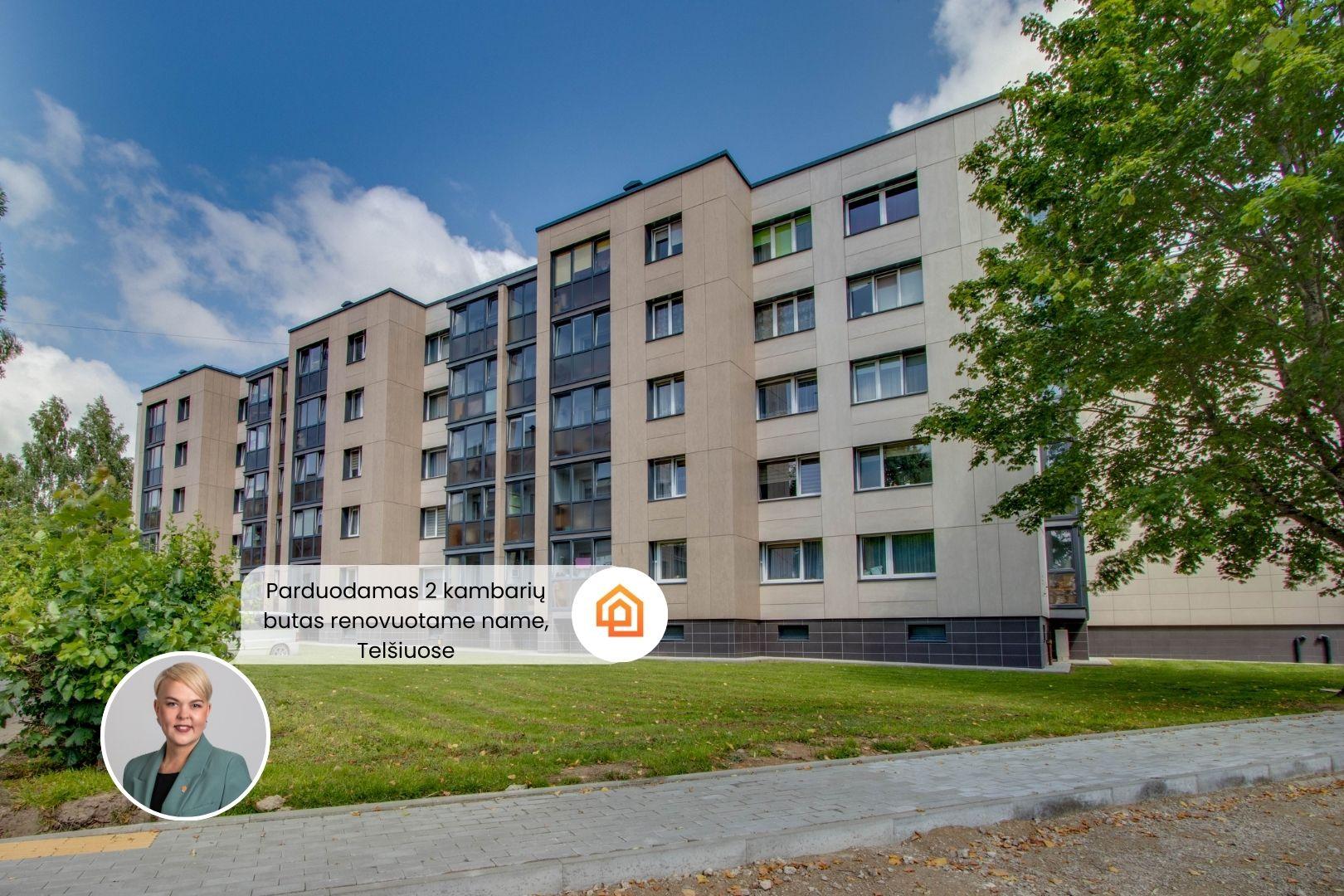 Parduodamas 2 kambarių butas Telšiuose, renovuotame name, šalia Masčio ežero, Kauno g. 11