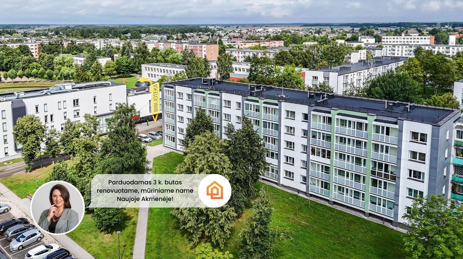 Parduodamas 3 kambarių butas, renovuotame, mūriniame name, adresu V. Kudirkos g. 15, N. Akmenėje