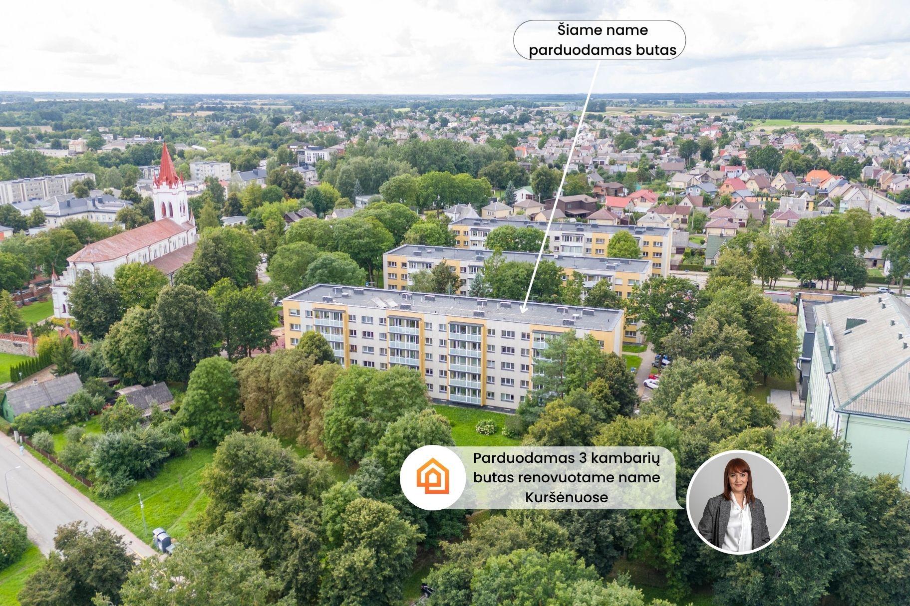 Parduodamas erdvus 3 kambarių butas renovuotame name V. Dambrausko g. 14, Kur&scaron;ėnuose