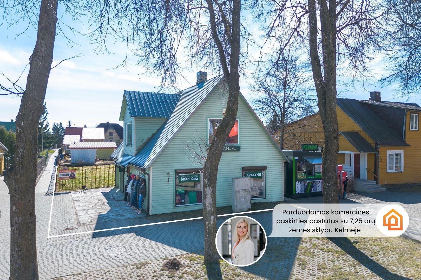 Parduodamas komercinės paskirties pastatas su 7,25 arų žemės sklypu, Kelmės miesto centre Vytauto Didžiojo g.