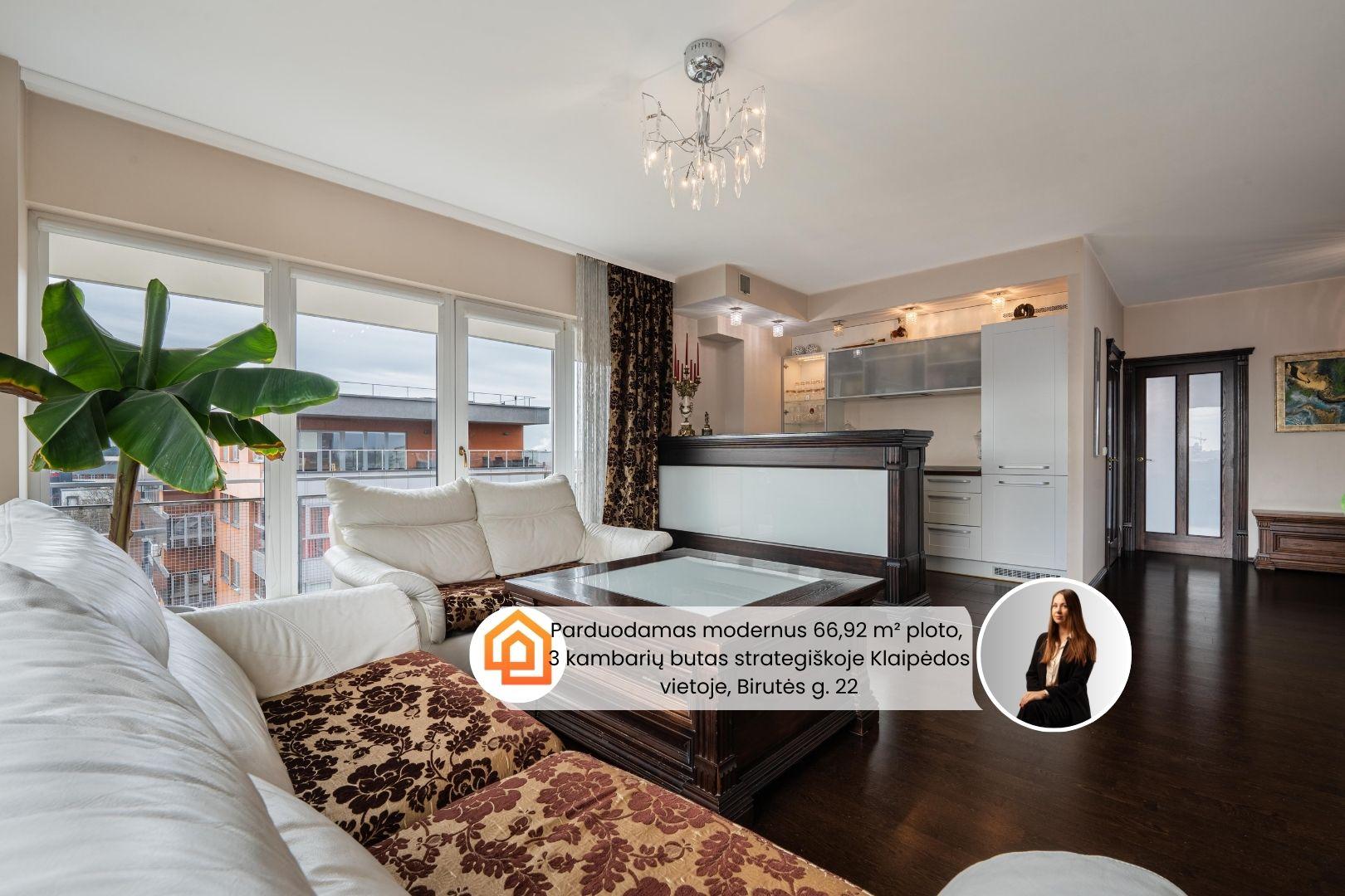 Parduodamas modernus 66,92 m&sup2; ploto, 3 kambarių butas strategi&scaron;koje Klaipėdos vietoje, Birutės g. 22,  &scaron;alia prekybos centro &bdquo;Akropolis"