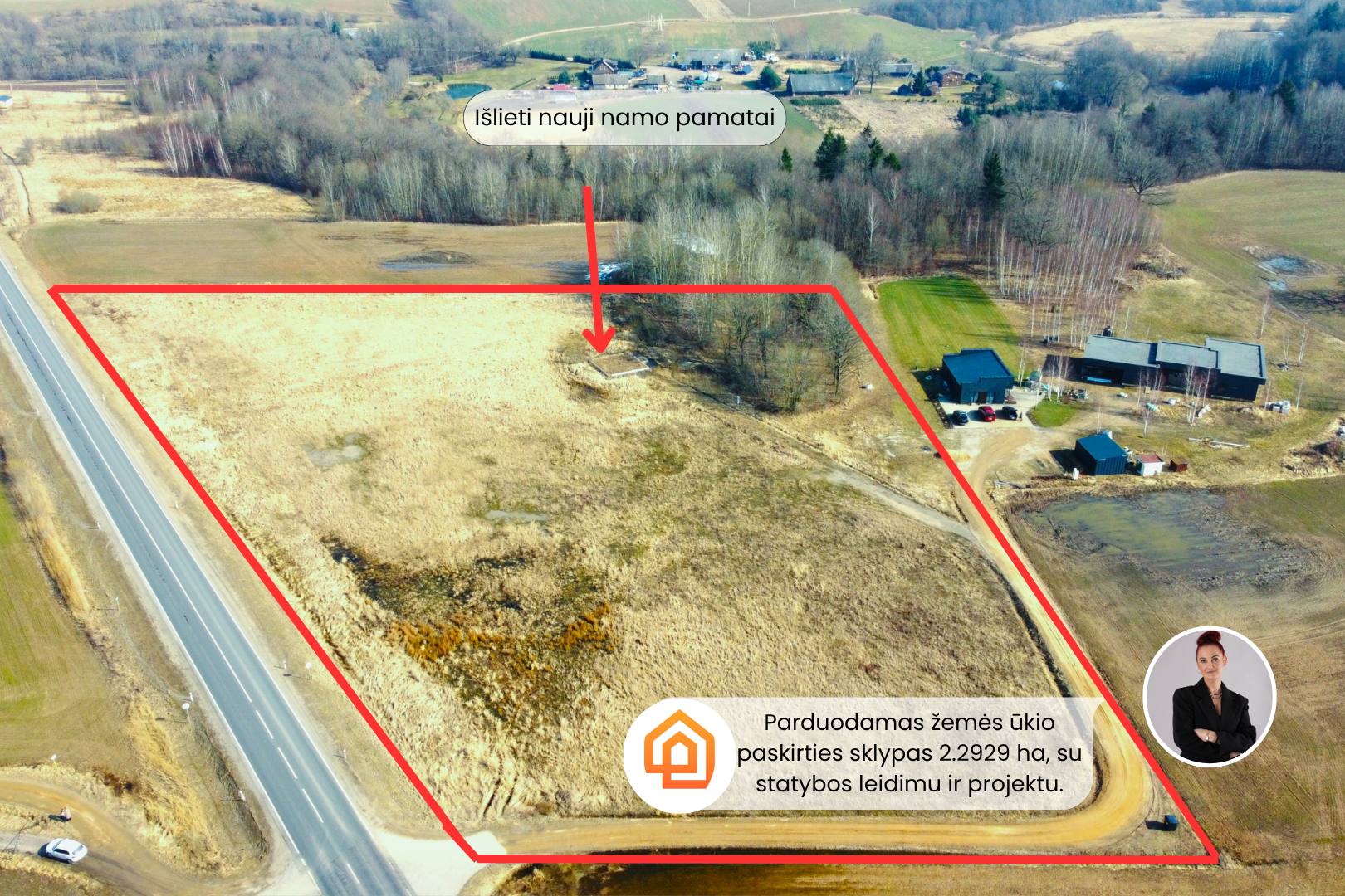 Parduodamas sklypas su namo projektu Kai&scaron;iadorių raj., Pavuolio km.