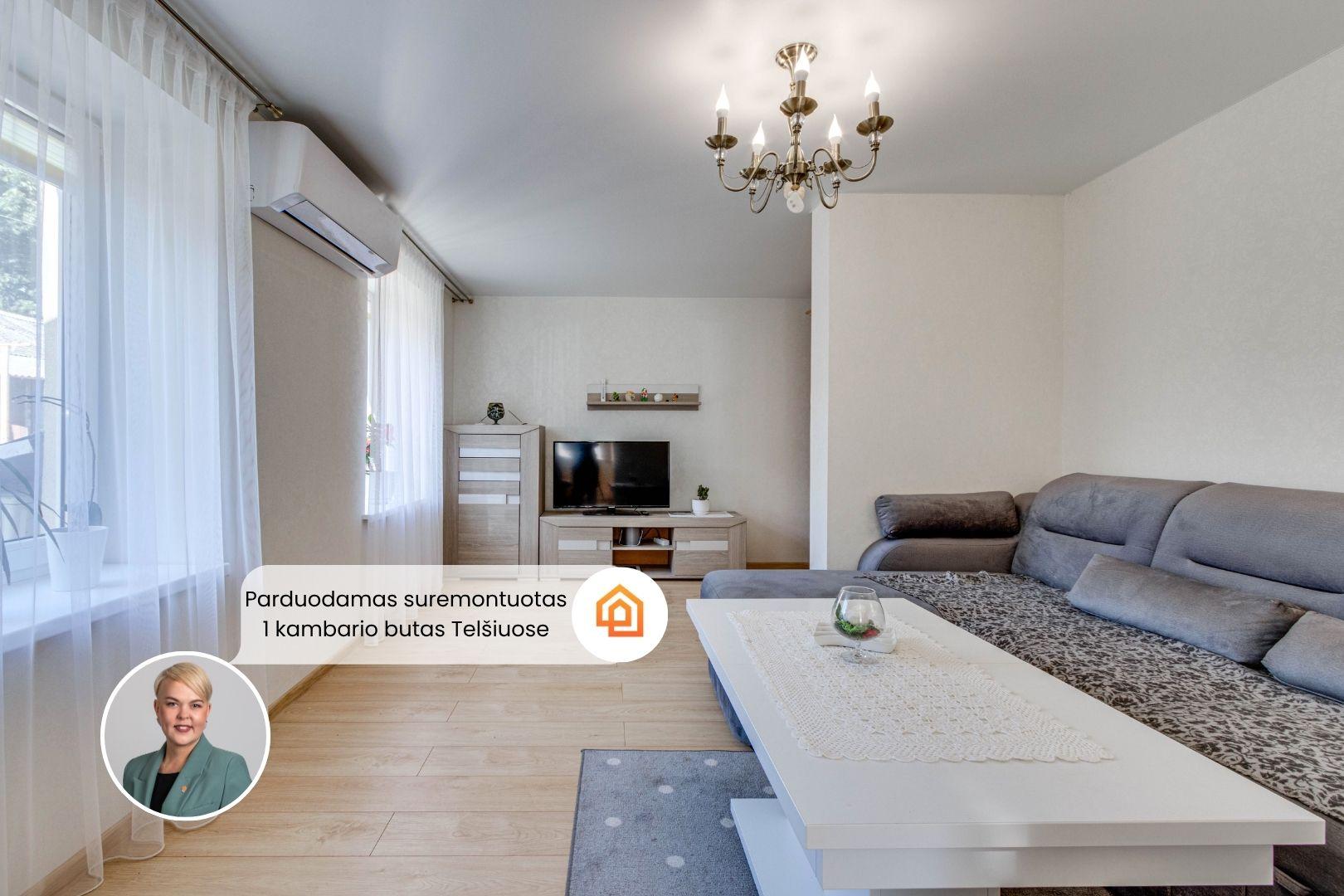 Parduodamas suremontuotas 1 kambario butas Telšiuose, Luokės g. 35