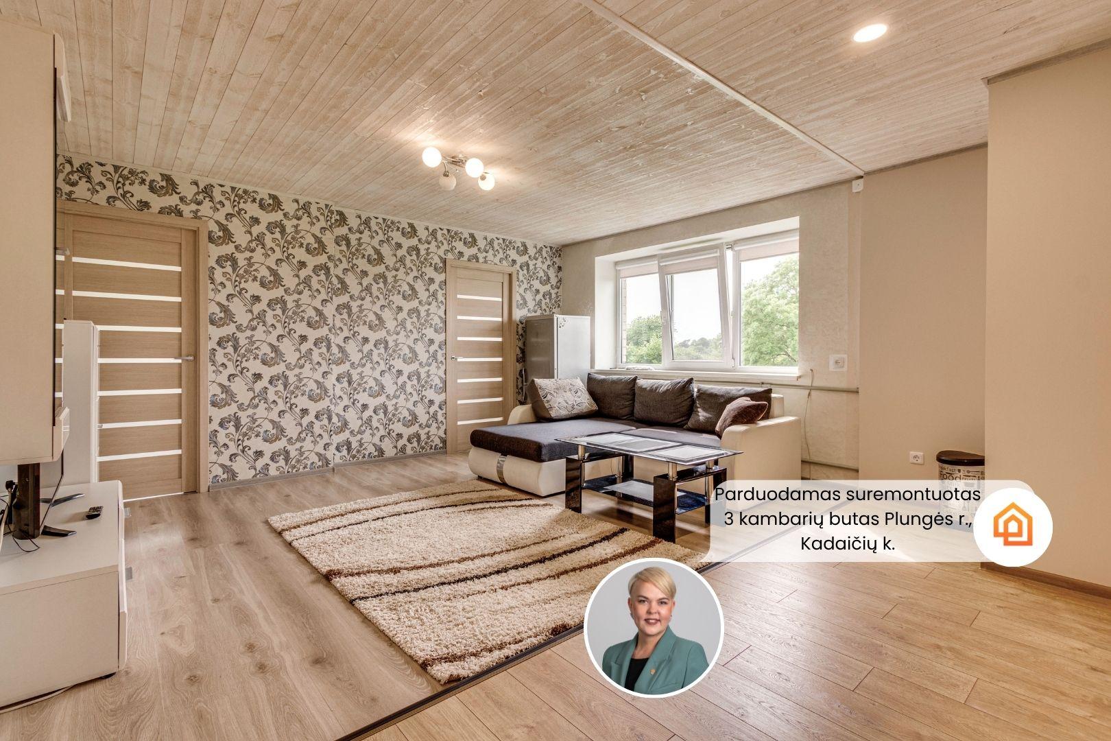 Parduodamas suremontuotas 3 kambarių butas Plungės r., Kadaičių k., Blendžiavos g. 12.