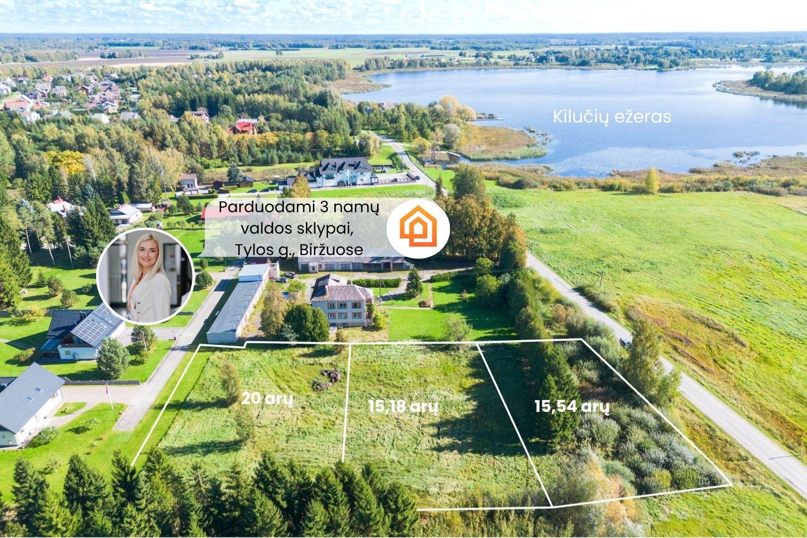 Parduodami 3 greta esantys namų valdos sklypai Tylos g., Biržuose
