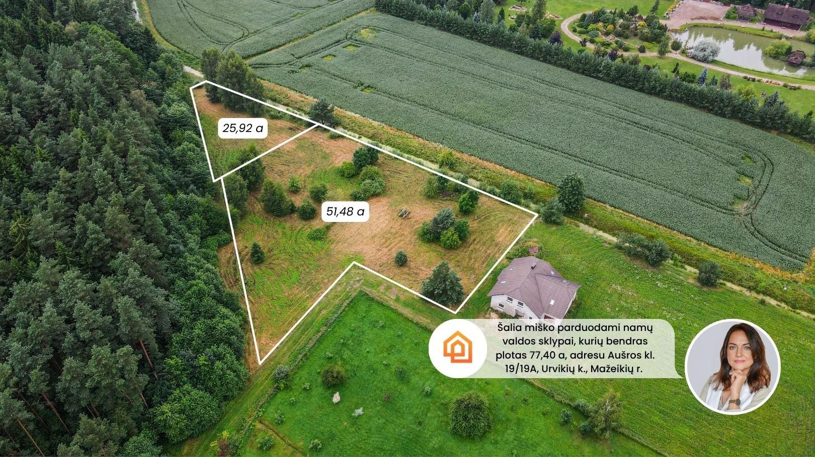 Parduodami 77,40 arų namų valdos sklypai Urvikiuose, Mažeikių rajone šalia miško