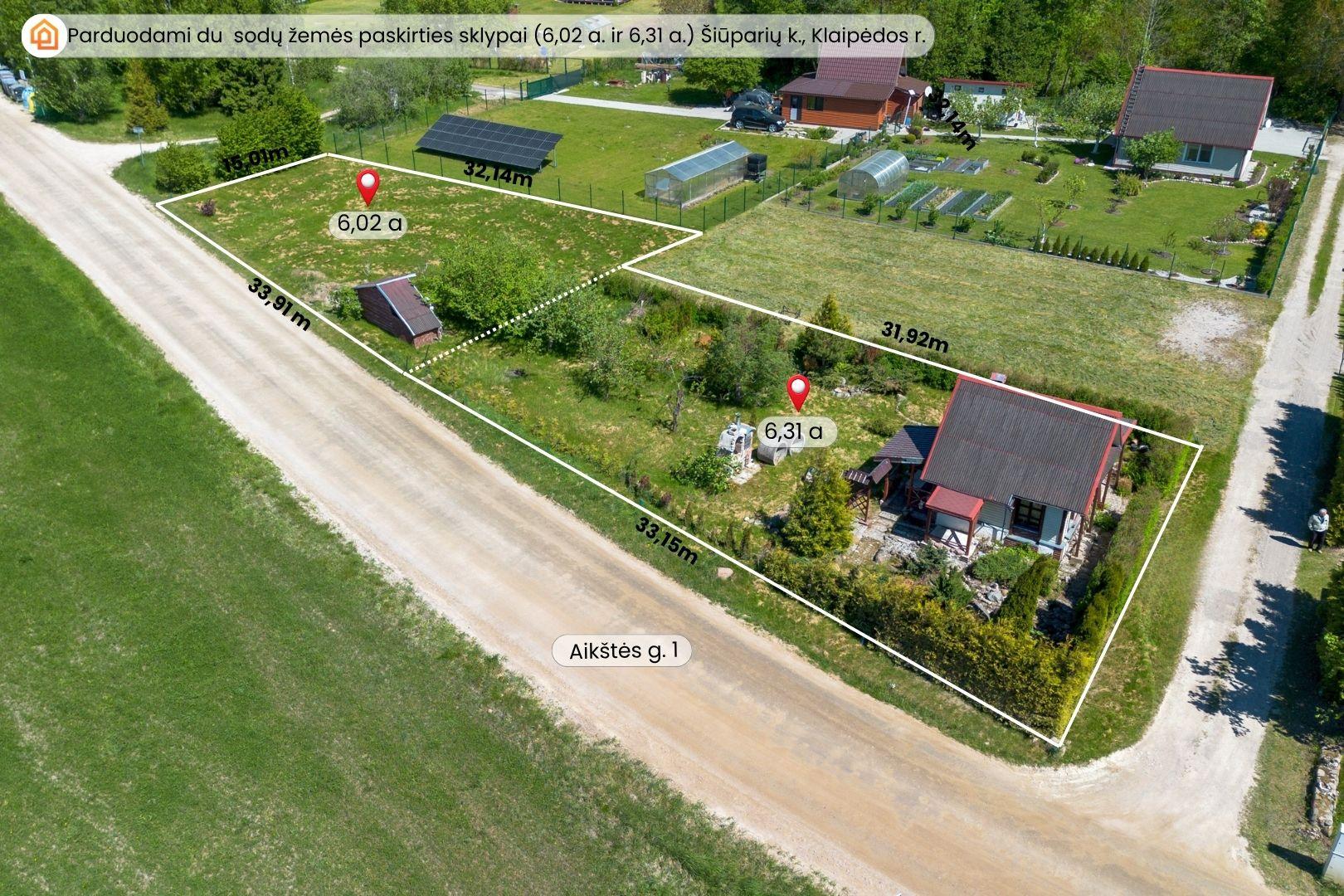 Parduodami du sodų  žemės paskirties sklypai ( i&scaron; viso 12,33 a.) &Scaron;iūparių k., Dovilų sen., Klaipėdos r.