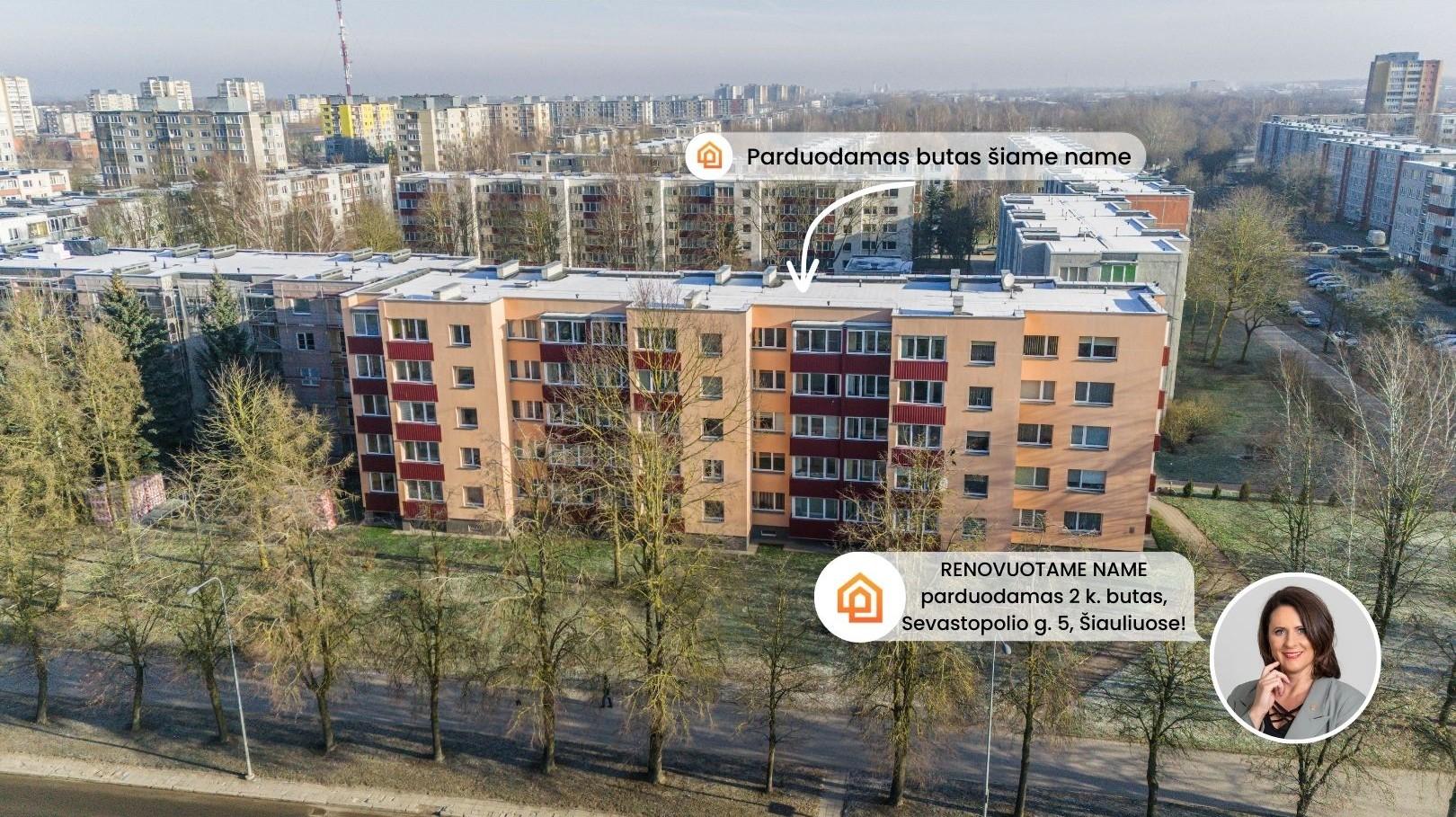RENOVUOTAME NAME parduodamas 2 kambarių butas, Sevastopolio g. 5,  Šiauliuose