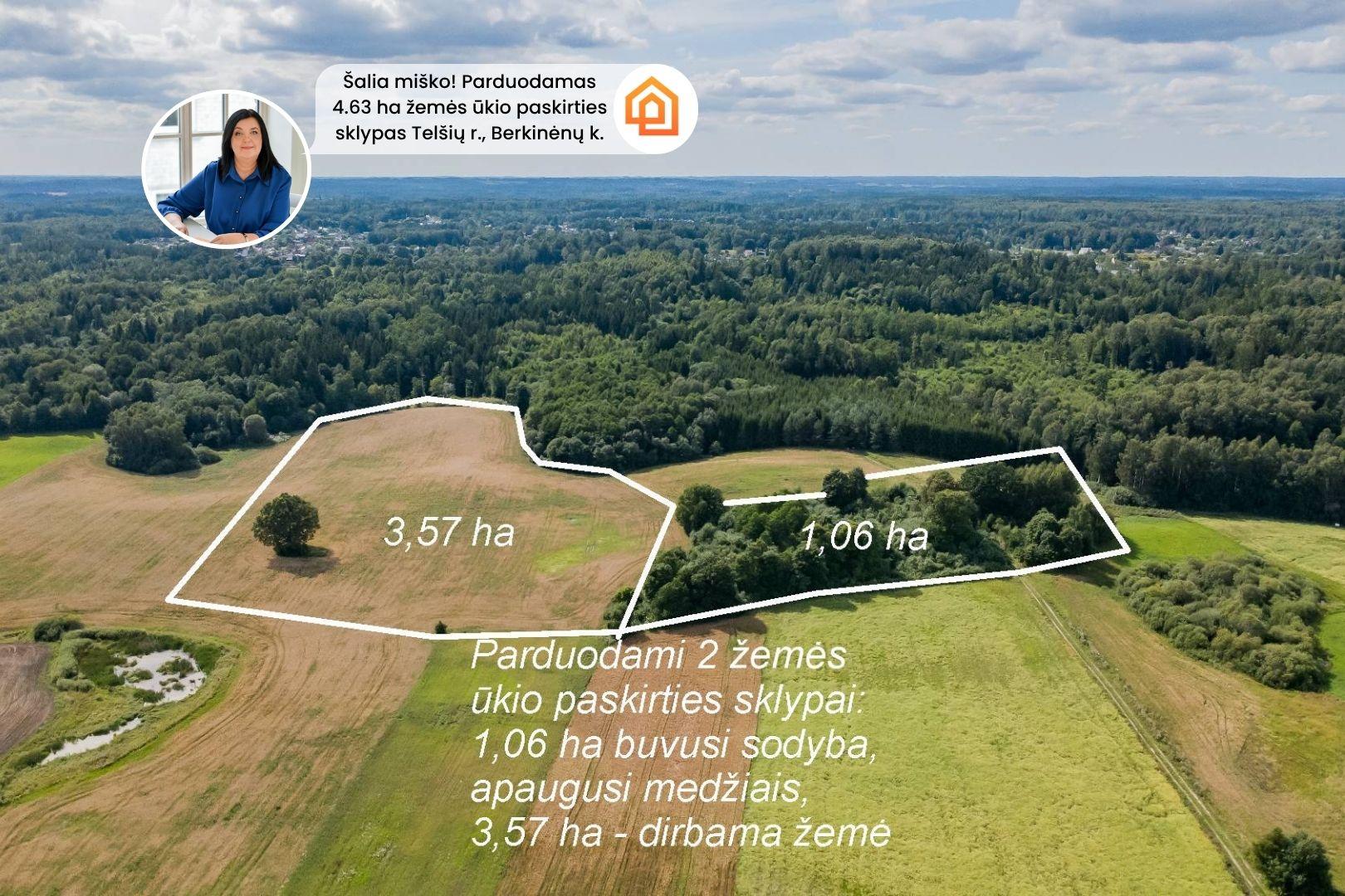 &Scaron;alia mi&scaron;ko! Parduodamas 4,63 ha žemės ūkio paskirties sklypas Tel&scaron;ių r., Ry&scaron;kėnų sen., Berkinėnų k.