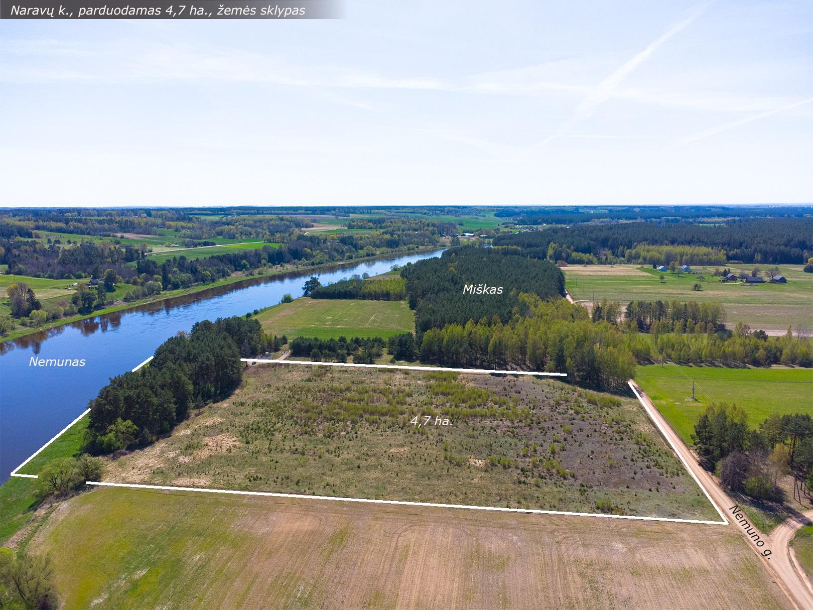 Šalia Nemuno, parduodamas 4,7 ha., žemės ūkio paskirties sklypas, Nemuno g., Naravų k., Prienų r.