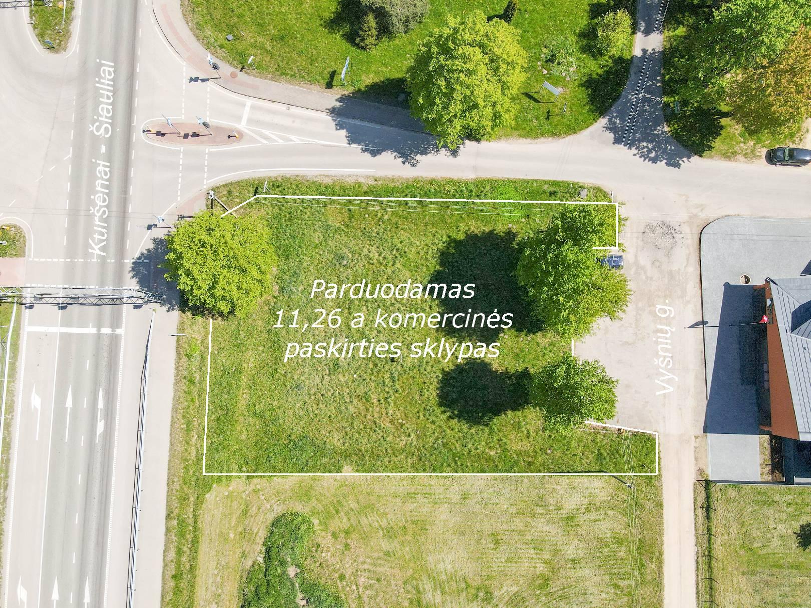 Sumažinta kaina! Strateginėje vietoje, prie kelio Šiauliai - Kuršėnai parduodamas 11,26 arų komercinės paskirties žemės sklypas Šiaulių r., Lukšių k., Vyšnių g. 2