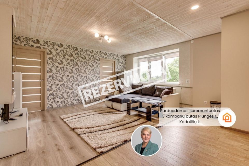 Parduodamas suremontuotas 3 kambarių butas Plungės r., Kadaičių k., Blendžiavos g. 12.