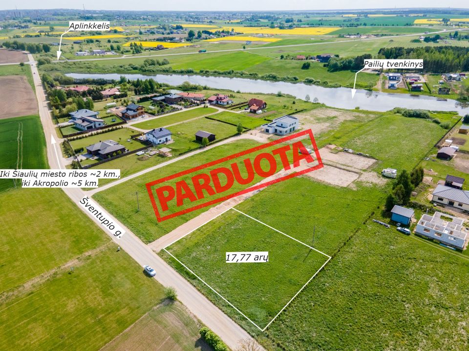 Liko paskutinis 17.77 arų sklypas. Parduodami sklypai prie vandens telkinio Šventupio g., Pailių k., Šiaulių raj.