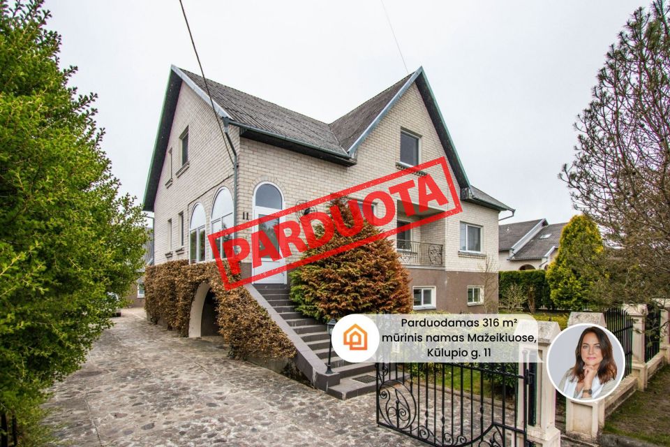 Parduodamas erdvus, pilnai įrengtas 316 m&sup2; ploto, 2 auk&scaron;tų mūrinis gyvenamasis namas su pusrūsiu ir ūkiniais pastatais Mažeikiuose, Kūlupio g.