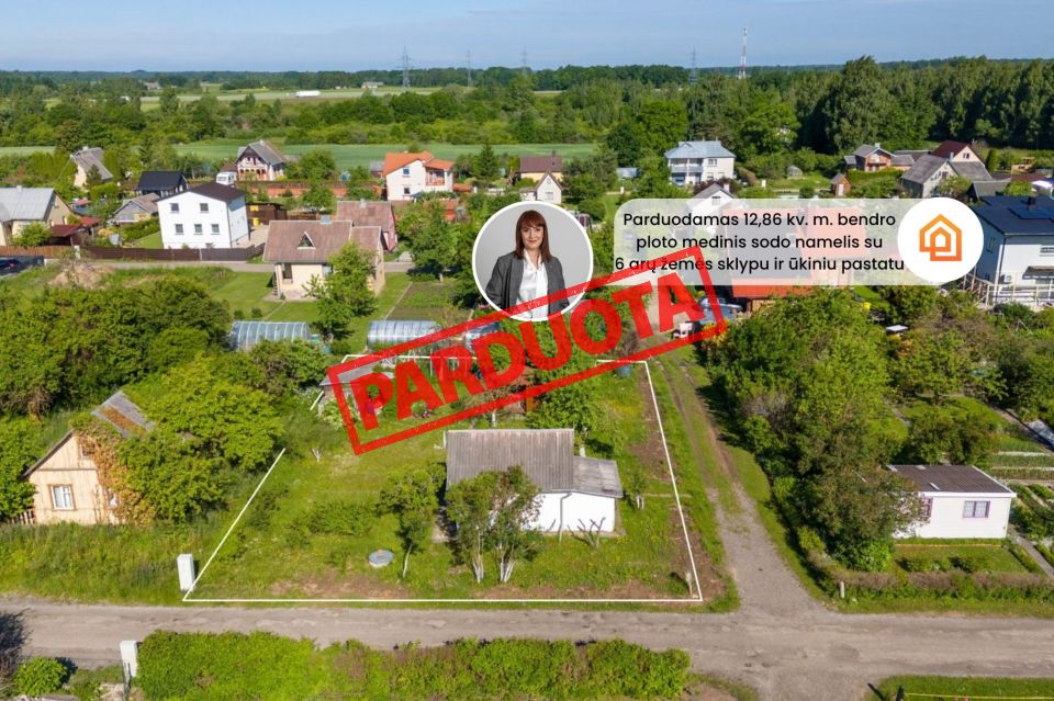Parduodamas sodo sklypas su mediniu 12,86 kv.m. sodo nameliu, Lelijų g.14, Jubiliejinis 2 sodai, Toliočiai, &Scaron;iaulių r.