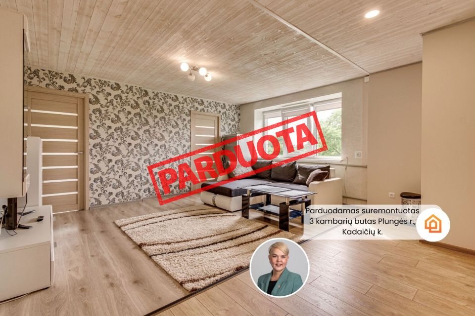 Parduodamas suremontuotas 3 kambarių butas Plungės r., Kadaičių k., Blendžiavos g. 12.