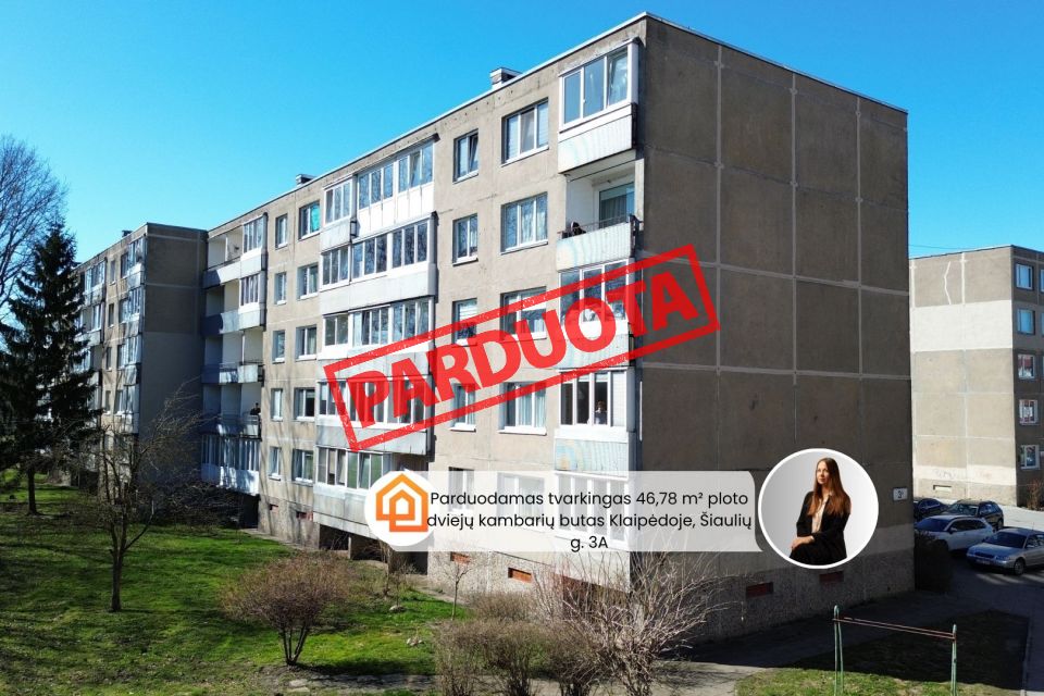 Parduodamas tvarkingas 46,78 m&sup2; ploto, 2 kambarių butas pietinėje Klaipėdos miesto dalyje, &Scaron;iaulių g.-3A