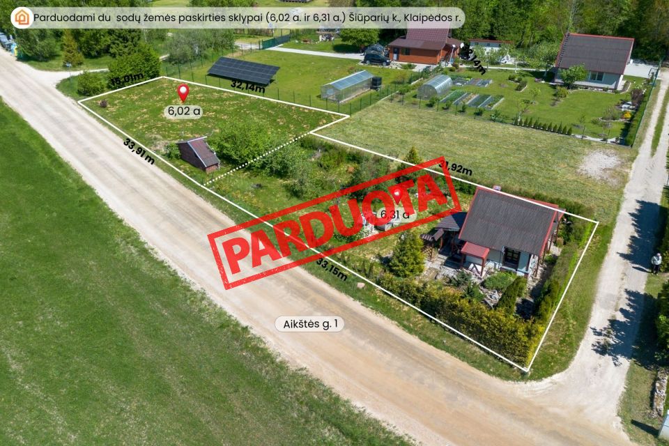 Parduodami du sodų  žemės paskirties sklypai ( i&scaron; viso 12,33 a.) &Scaron;iūparių k., Dovilų sen., Klaipėdos r.