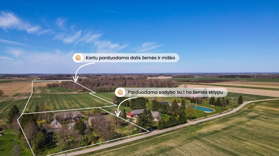 Parduodama sodyba su 6,3 ha žemės ir brandžiu 2 ha mi&scaron;ku Tėvelių k., Skuodo r. sav.
