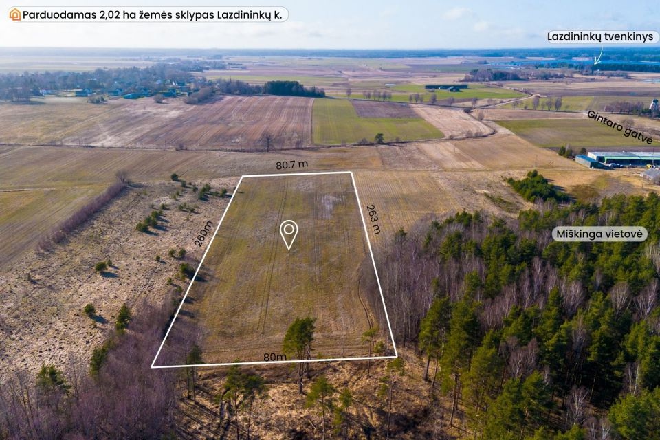 Parduodamas 2.02 ha žemės ūkio paskirties sklypas, Lazdininkų k. Darbėnų sen. Kretingos r.sav