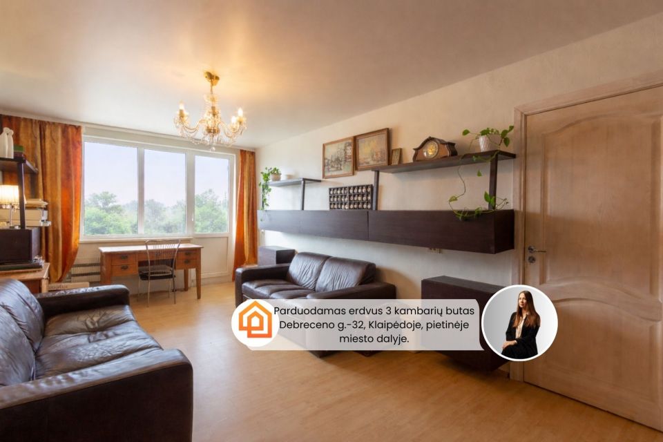 Parduodamas erdvus 3 kambarių butas Debreceno g.-32, Klaipėdoje, pietinėje miesto dalyje.