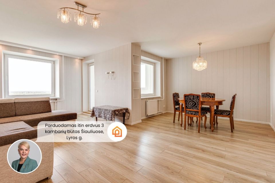 Parduodamas itin erdvus 3 kambarių butas &Scaron;iauliuose, Lyros g., pro kurio langus atsiveria plati miesto panorama!