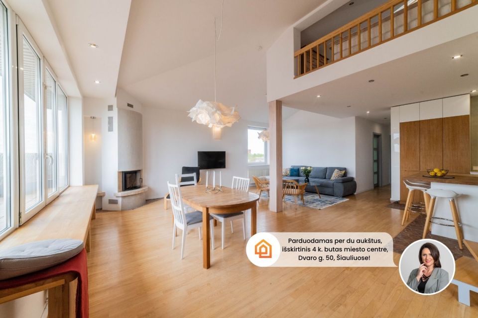 Parduodamas per du aukštus, išskirtinis 4 k. butas miesto centre, Dvaro g. 50, Šiauliuose
