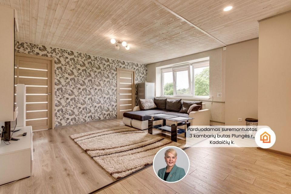 Parduodamas suremontuotas 3 kambarių butas Plungės r., Kadaičių k., Blendžiavos g. 12.