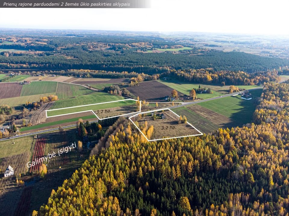 Prienų rajone, Žvyrynų k., parduodami 2 žemės ūkio paskirties sklypai, bendras plotas 6,43 ha.