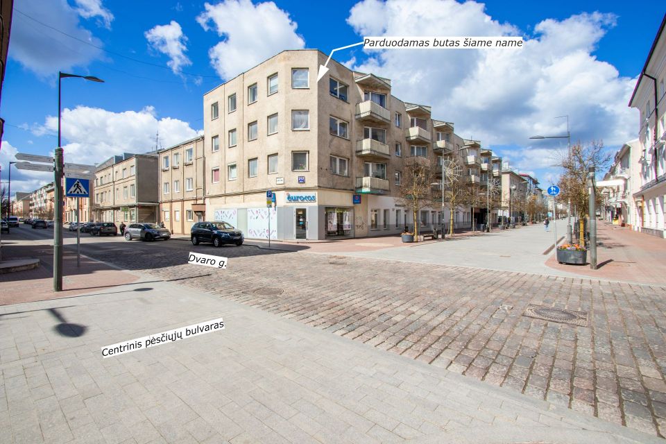 Miesto centre parduodamas erdvus vieno kambario (44,22 kv. m) butas prie pat centrinio bulvaro, Vilniaus g. 217, &Scaron;iauliuose.