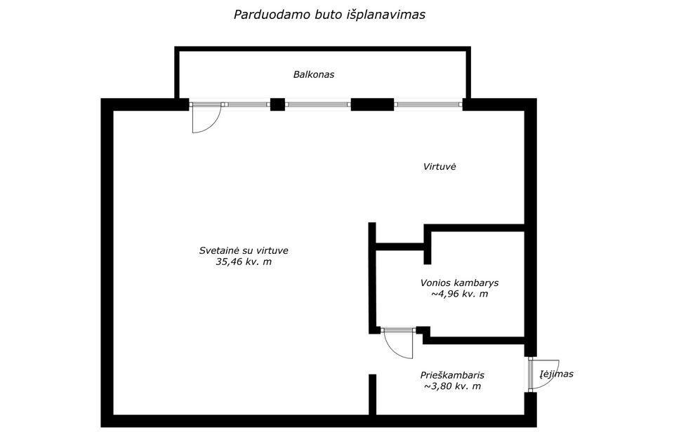 Miesto centre parduodamas erdvus vieno kambario (44,22 kv. m) butas prie pat centrinio bulvaro, Vilniaus g. 217, &Scaron;iauliuose.