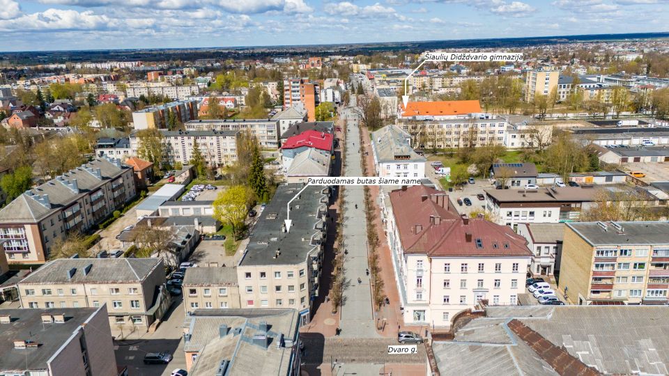 Miesto centre parduodamas erdvus vieno kambario (44,22 kv. m) butas prie pat centrinio bulvaro, Vilniaus g. 217, &Scaron;iauliuose.