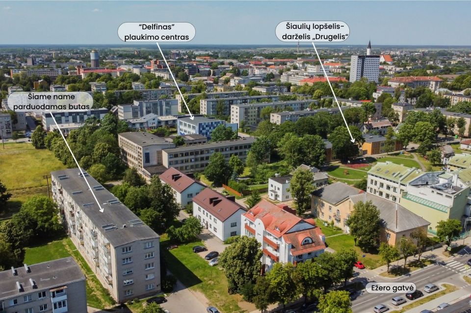 Miesto centre, parduodamas šiuolaikiško interjero 2 kambarių butas, Ežero g. 3, Šiauliuose