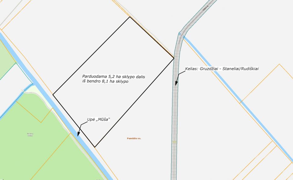 Parduodama 5,20 ha žemės ūkio paskirties sklypo iš bendro 8,10ha, geras privažiavimas (sklypas randasi prie asfaltuoto kelio Gruzdžiai – Staneliai/Rudiškiai).