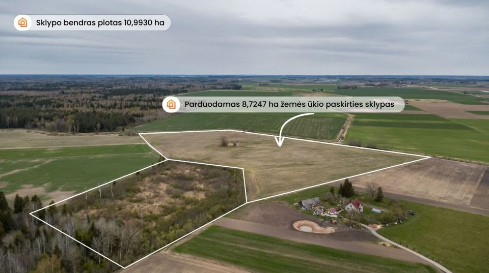 Parduodamas 8,7247 ha žemės ūkio paskirties sklypas Amalių k., &Scaron;iaulių r.