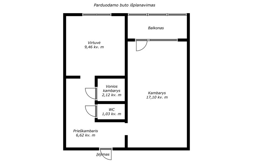 Parduodamas 1 kambario butas Šiauliuose, Kviečių g. 26.
