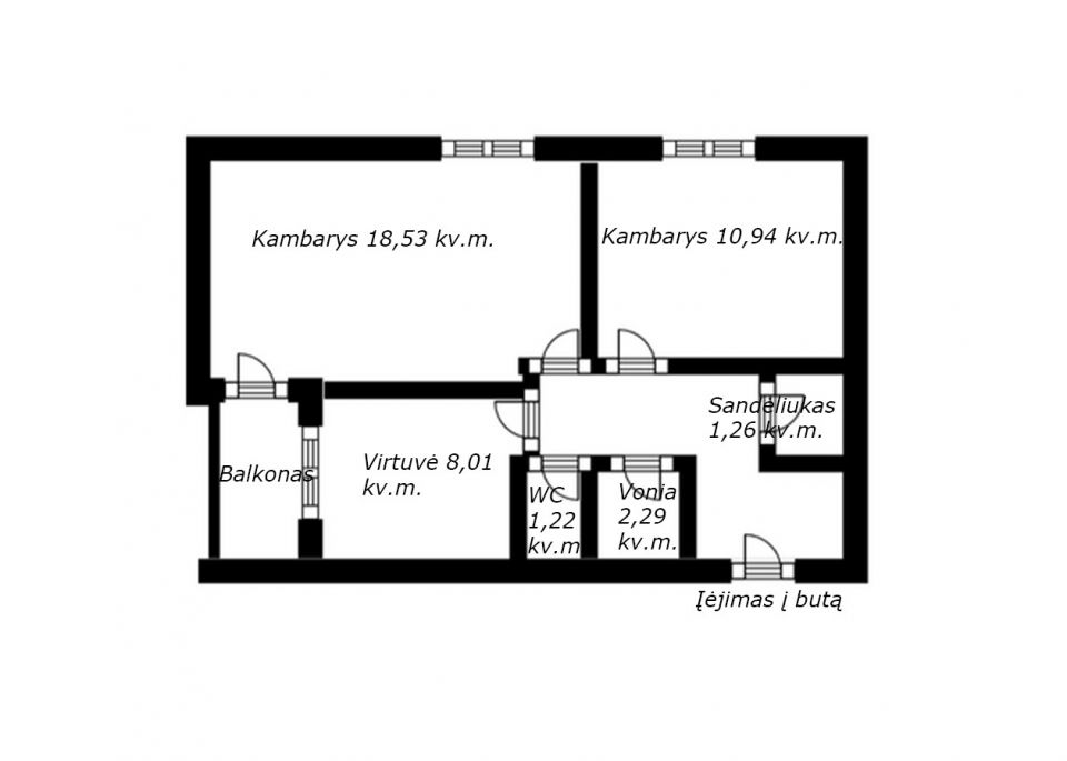 Parduodamas 2-jų kambarių butas Jonavoje, Chemikų g. 6