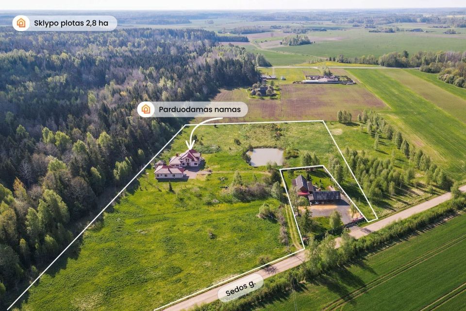 Parduodamas 252 kv. m gyvenamasis namas su 2,8 ha sklypu &scaron;alia mi&scaron;ko, Mažeikių r. Spurganų k. Sedos g.