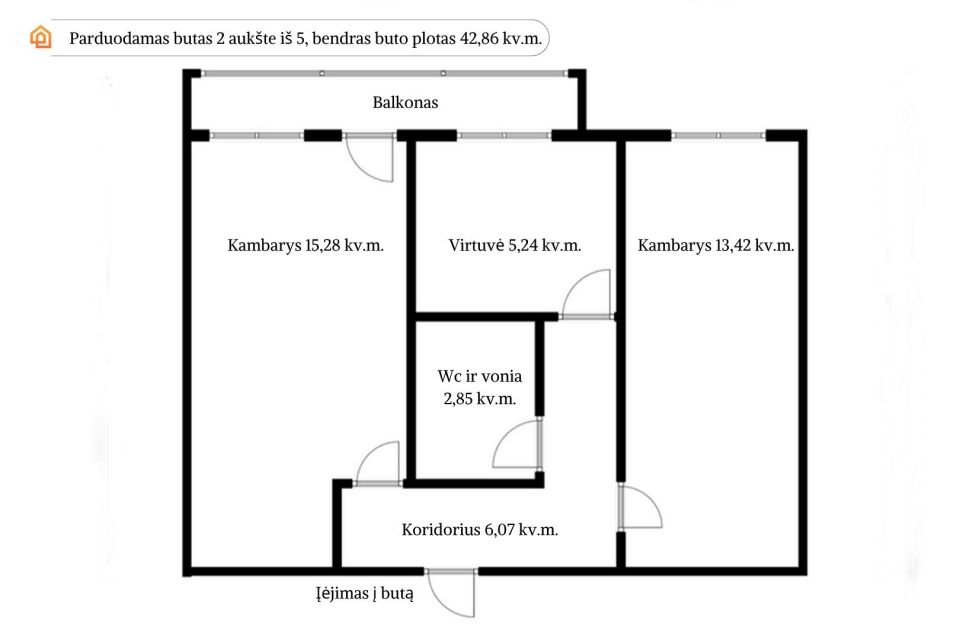 Parduodamas 2 kamb. butas Partizanų g., Kaune