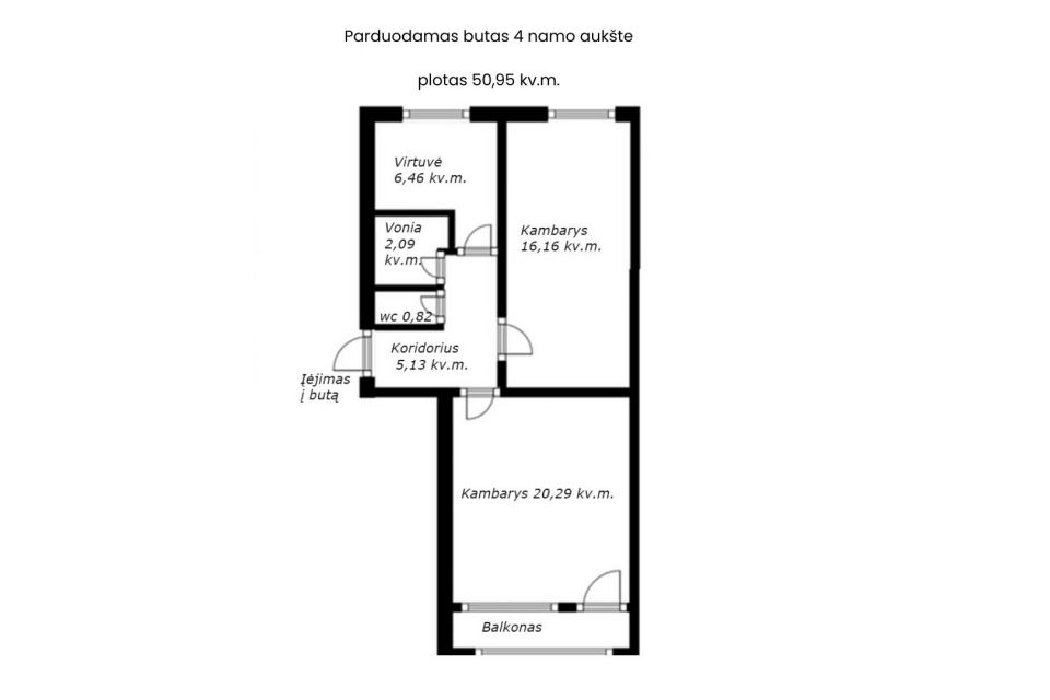 Parduodamas 2 kamb. butas Stoties g., Palemone, Kaune