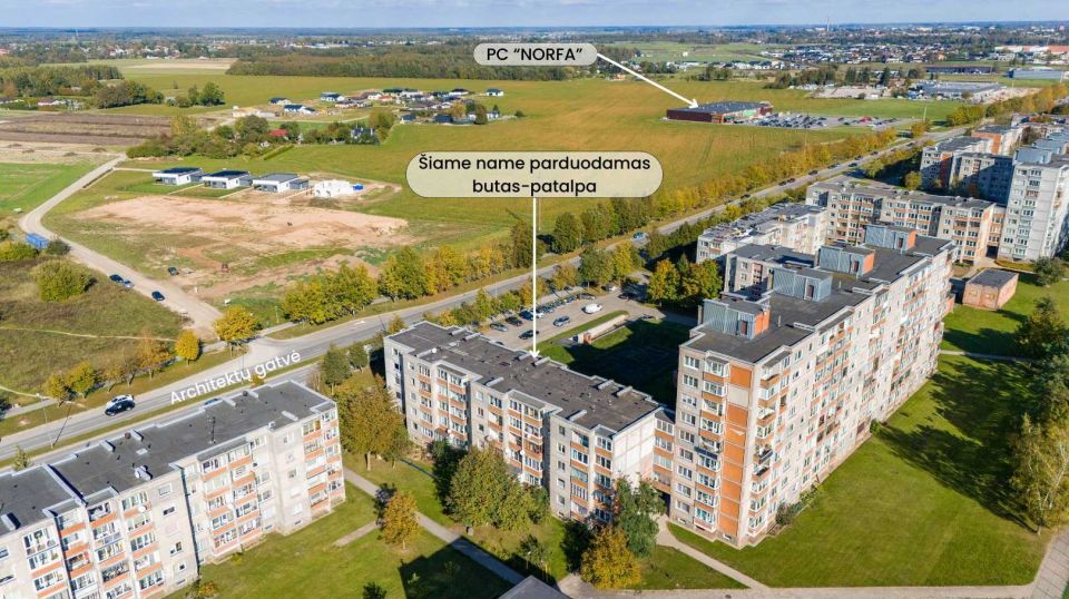 Parduodamas 2 kambarių butas arba patalpos su atskiru įėjimu Architektų g. 4, Šiauliai