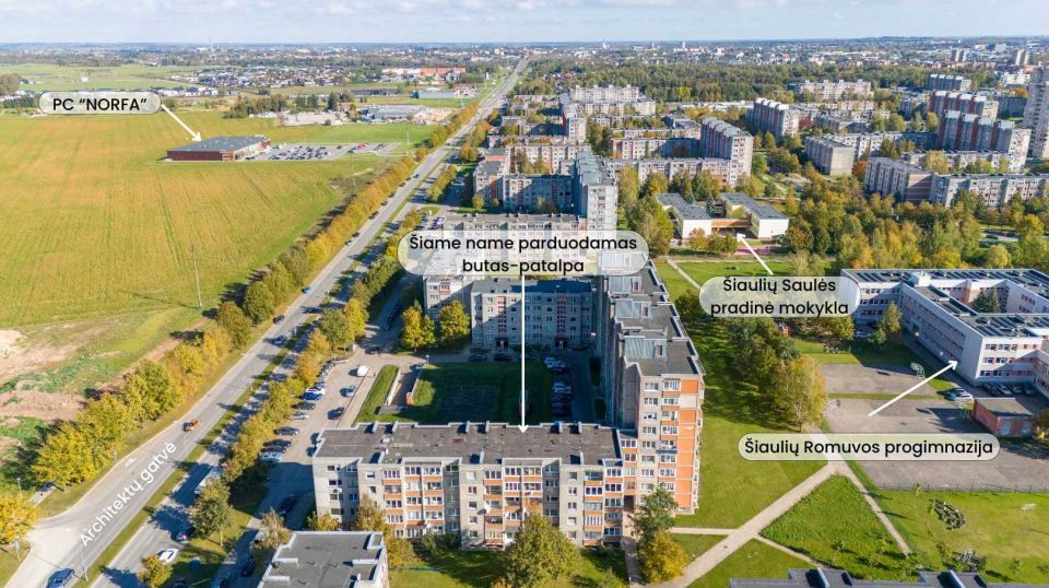 Parduodamas 2 kambarių butas arba patalpos su atskiru įėjimu Architektų g. 4, Šiauliai