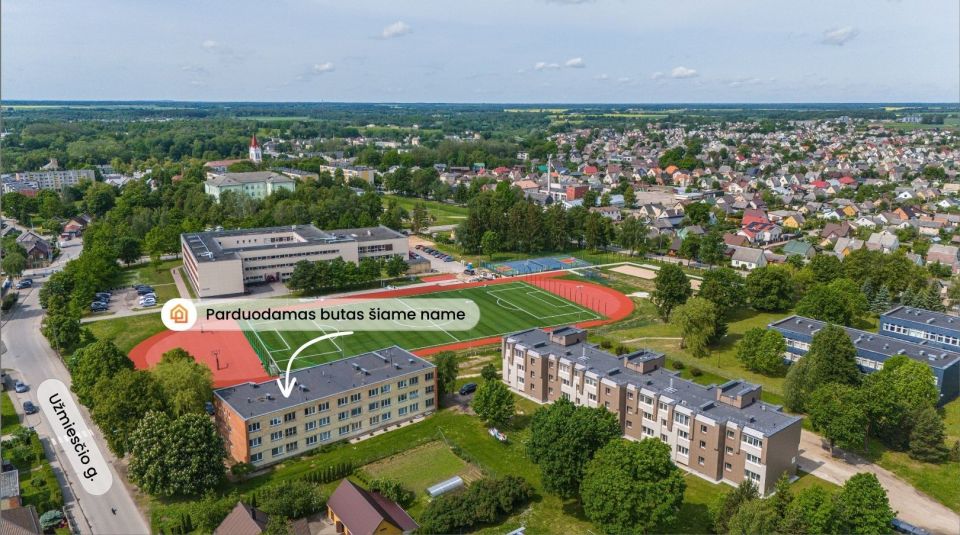 Parduodamas 2 kambarių butas mūriniame name, adresu Užmiesčio g. 1A, Kuršėnuose