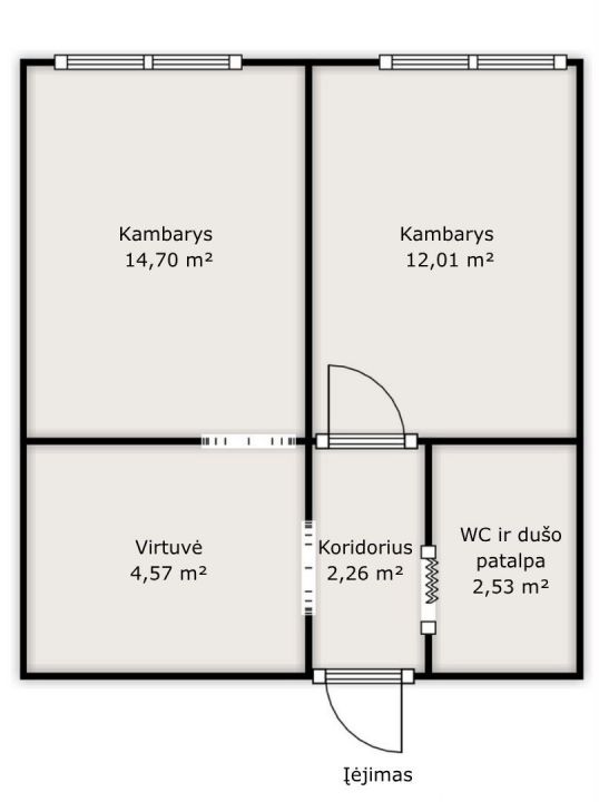 Parduodamas 2 kambarių butas mūriniame name, adresu Užmiesčio g. 1A, Kuršėnuose
