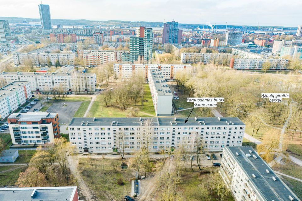 Parduodamas 2 kambarių butas su vaizdu į Ąžuolų giraitės parką, Kauno g., Klaipėdoje.