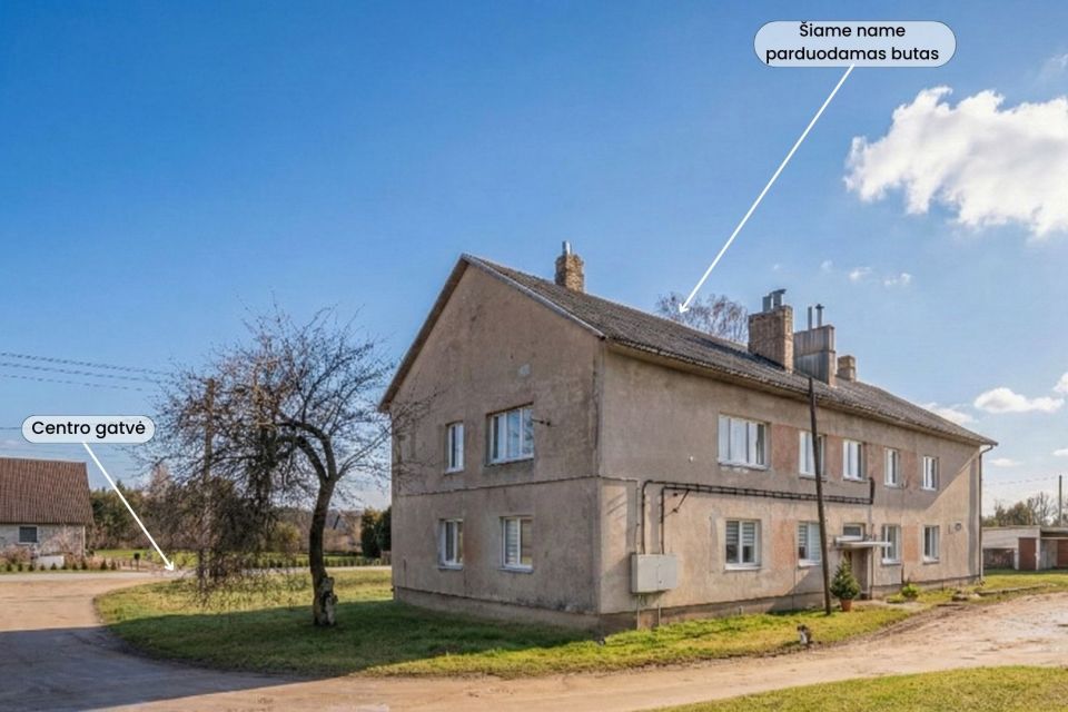 Parduodamas 2 kambarių butas su 3 arų žemės sklypu Kretingos raj.sav. Vydmantų sen. Pry&scaron;mančių k., Centro g.