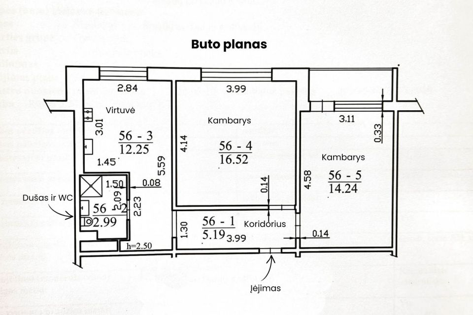 Parduodamas 2 nepereinamų kambarių butas &Scaron;iauliuose, Dainų g. 46a